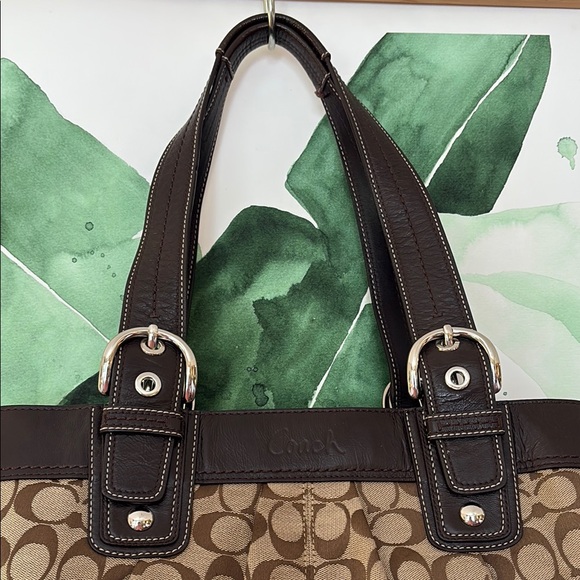 Coach Signature Brown Canvas & Leather Tote Bag - Picture 3 of 15
